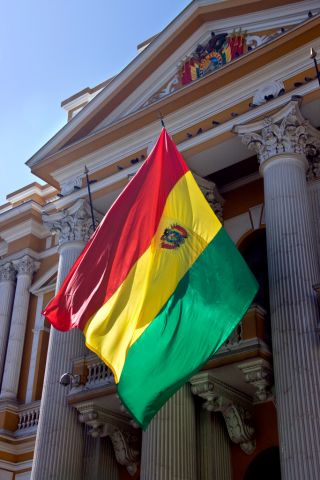 Bolivian flag outside La Paz City Hall